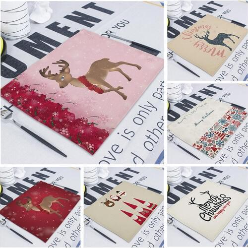 Happy Christmas Table Napkins Plates Santa Claus Printed Cloth Dinner Decor Accessories Wedding Party Napkins Tovaglioli Natale