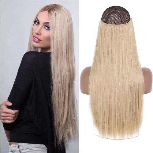 No Clip Halo Hair Extension Curly/Straight Secret Wire Natural Hidden Wire Synthetic Hairpieces Adjustable Transparent Wire