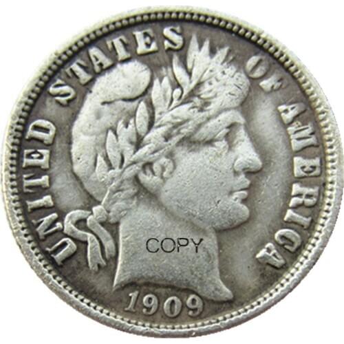 US Barber Dime 1909 P/S/O Silver Plated Copy Coins