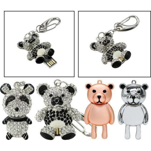 USB Flash Drive 128GB Cartoon Diamond Little Bear Pendrive Usb 2.0 4GB 8GB Crystal Panda Pen Drive 16GB Key Ring USB Memory Disk