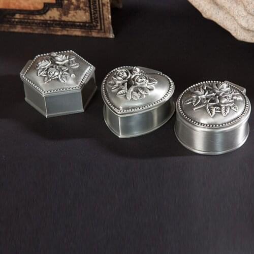 Vintage Antique Heart Shape Jewelry Box Hexagon Round Ring Case Classic Small Trinket Storage Organizer Chest Christmas Gift