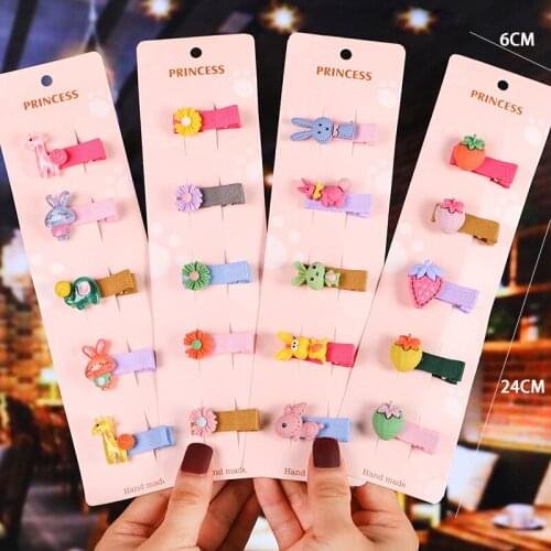 5Pcs/Set Girls Cute Cartoon Fruit Flower Hair Clips Children Fabric Animal Ornament Hairpins Barrette Baby Kids Hair Accessories