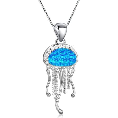 Opal Jellyfish Lady Pendant Chain Necklace Fashion Summer Seashore Beach Copper Animal Charm Femal Jewelry