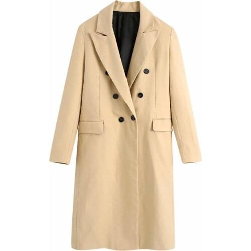 Evfer Women Autumn Fashion Double Breasted Za Long Outwear Coats Female Casual Long Sleeve Thick Straight Long Jackets Chic