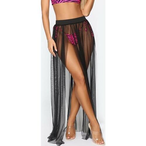 Women Sexy Bikini Cover up Split Skirt Colorful Swimwear Summer lady Elastic waist Mesh Maxi Wrap Skirt Sarong Pareo Beachwear