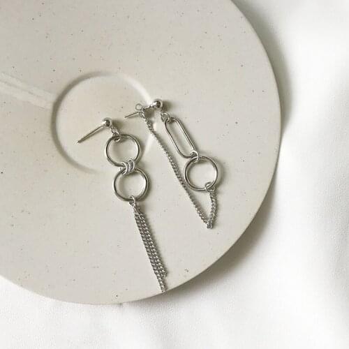 High Quality Long Chain Tassel 925 Sterling Silver Earrings For Women Statement Asymmetry Circle Rectangle Earring Party Gifts