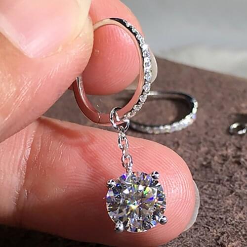 18K White Gold Women Drop Clip Hoop Earrings Moissanite Diamonds 0.5 1 2 3 Carat Round Wedding Party Engagement Anniversary