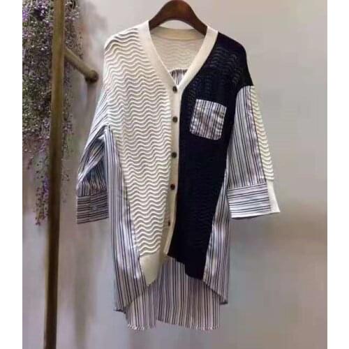 New 2021 Autumn Fashion Cardigans High Quality Knitwear Women V-Neck Striped Print Knitting Patchwork Casual Sweater Cardigans