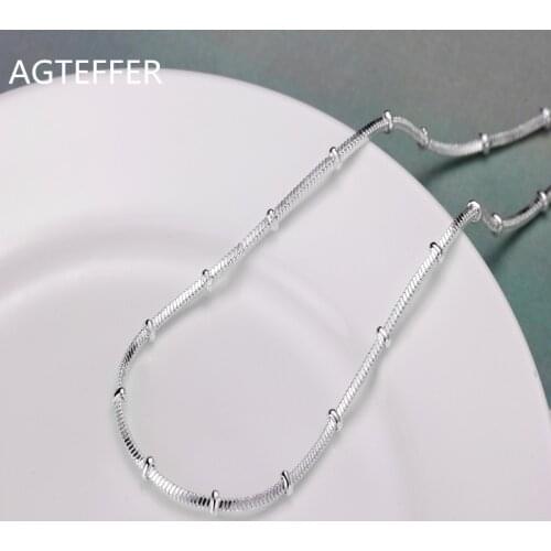 AGTEFFER 925 Sterling Silver 20 Inch 2mm Snake Chain Beads Necklace For Women Man Fashion Wedding Engagement Jewelry