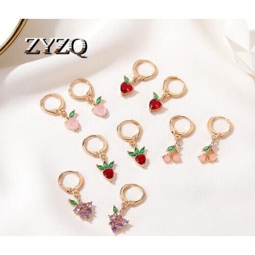 ZYZQ Cute Cherry Strawberry Ear Clips Earrings for Women Exquisite CZ Crystal Peach Fruit Ear Cuff Engagement Earrings Jewelry