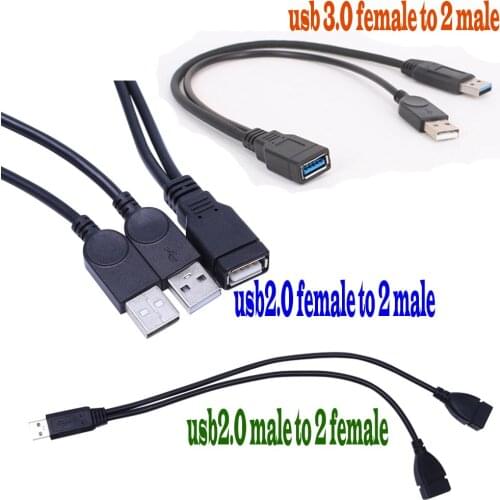 10pcs/lot USB 3.0 USB 2.0 Type A Female To 2 Male Double Dual USB Y-Splitter Data Sync Charging Extension Cable Charge