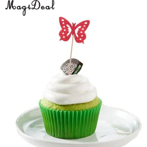 10pcs Fabric Butterfly Cupcake Picks Cake Toppers Party Decoration