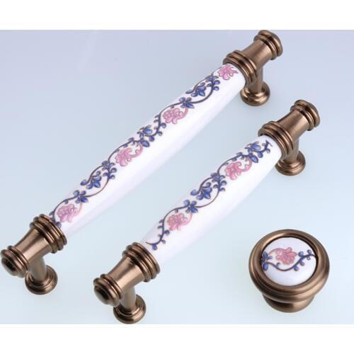 128mm 96mm retro style rural ceramic kitchen cabinet cupboard door handles bronze drawer tv cabinet dresser knobs pulls 5"
