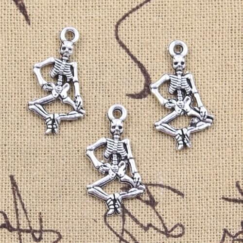 15pcs Charms Skeleton Skull Man 26x14mm Antique Silver Color Pendants Making DIY Handmade Tibetan Finding Jewelry