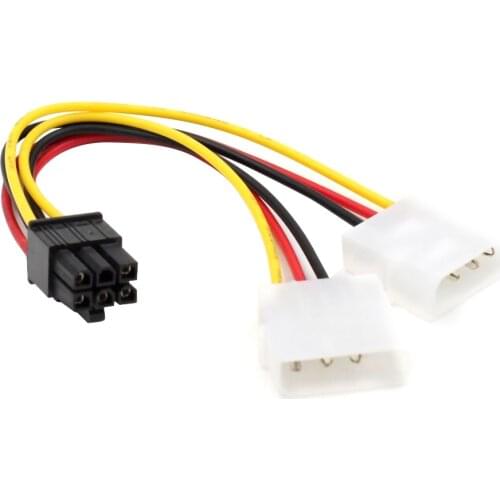 18cm ATX IDE Dual 4 Pin 4P to 6 Pin PCI-Express PCIE 6P Graphic Video Card Power Converter Adapter Cable Y Splitter Cord