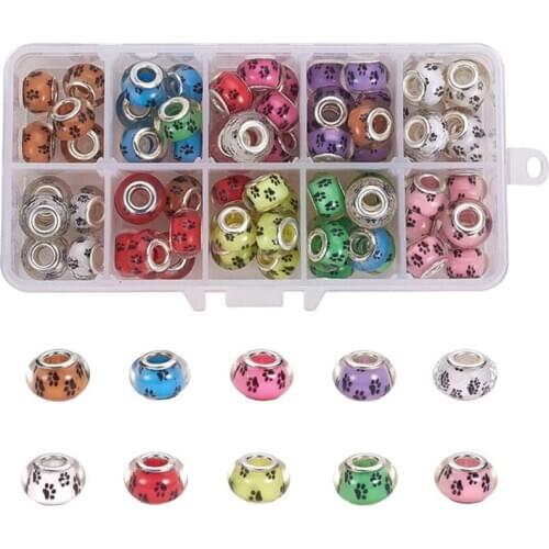 20Pcs Lovely Dog Paws Large Hole Murano European Beads fit Pandora Charms Bracelet Chain Women Necklace Bead for Jewelry Making