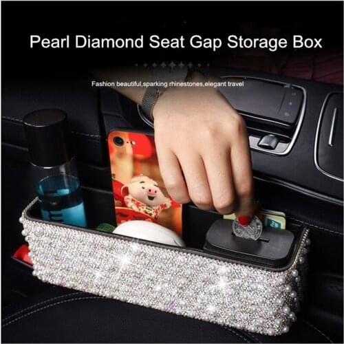 2020 Car storage box personality diamond-studded pearl seat gap storage box in-car general storage bag car storage box