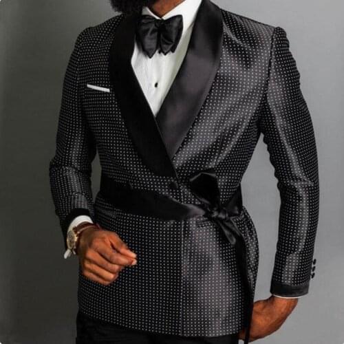 2020 Fashion Men Black Double Breasted Wedding Groom Suit With Pants Tuxedo For Men Wedding Suits Prom Man Suit (Jacket+Pants)