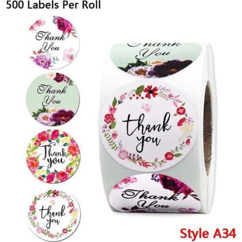 500pcs 4 Or 8 Designs Floral Thank You Stickers Handmade Scrapbooking Seal Label E15B
