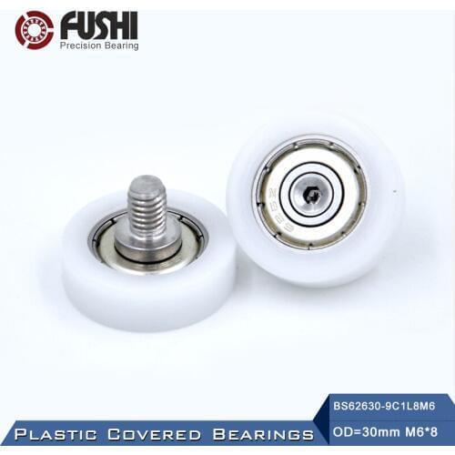 626ZZ Screw Pulley Bearing OD 30 mm M6*8 ( 2 PCS ) Doors and Windows Roller Mute Wheel POM 626 Plastic Covered Bearings
