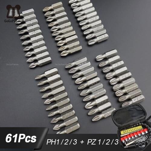 25mm Bits Set GCr15 Pozidrive Bits Hex Shanked Anti Slip Screwdriver Bits Magnetic Single Head PZ1 / PZ2 / PZ3 PH1 PH2 PH3