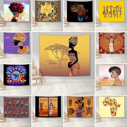 African Tribal Woman Print Fabric Tapestry Decor Wall Art Tablecloths Bedspread Picnic Blanket Beach Throw Tapestries