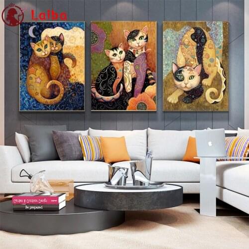 Diamond Embroidery Abstract animal art cat Full Square round Diamond Mosaic Rhinestones Art Painting Cross Stitch Wall Decor3pcs