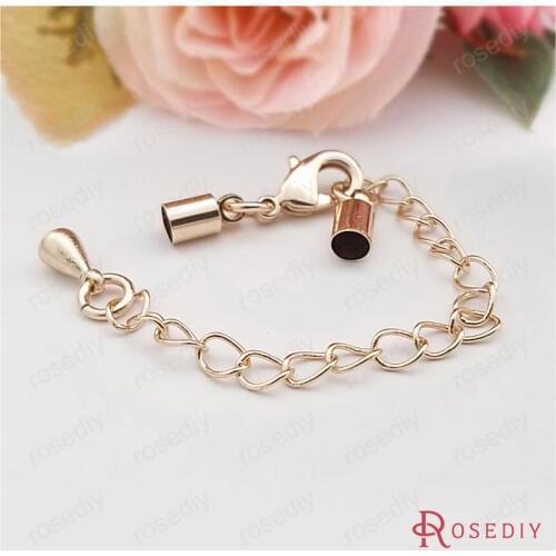 D009)6 Sets inside 3mm 24K Champagne Gold Color Brass Necklace Rope Connector with Lobster Clasps High Quality Accessories