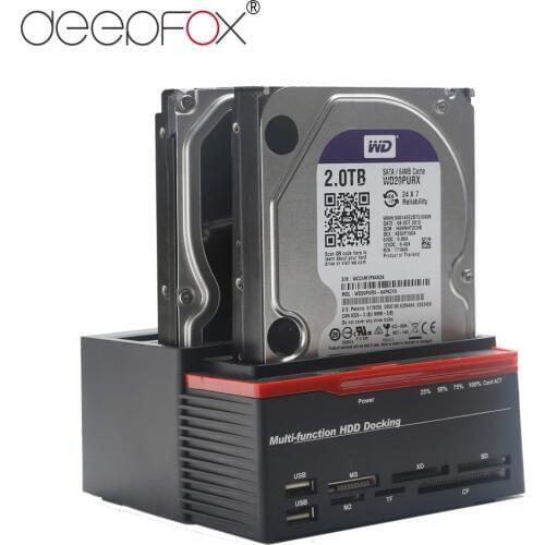 DeepFox 2.5"/3.5" USB 3.0/Type C to 2 SATA Ports 1 IDE Port HDD Hard Drive Disk Docking Station Card Reader Hub with OTB/OTC