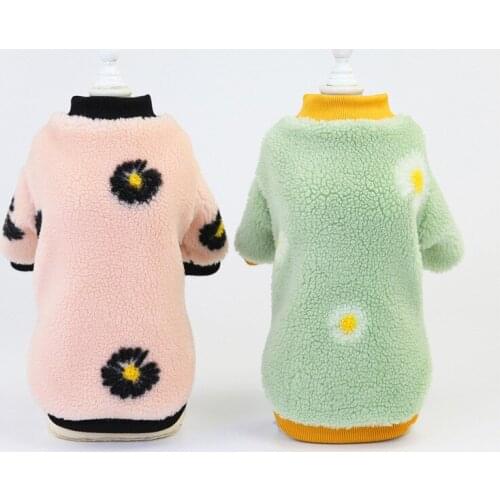 Fleece Soft Dog Hoodie Coat Winter Daisy Pattern Turtleneck Windproof Warm Cat Pet Clothes Sweatshirt Sweater For Small Dogs Pug