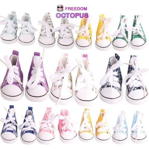 14 Inch American Doll Canvas Shoes Hand Made High-quality Flower Pure Speckle Canvas Shoes For EXO&Russia DIY Dolls Accessories