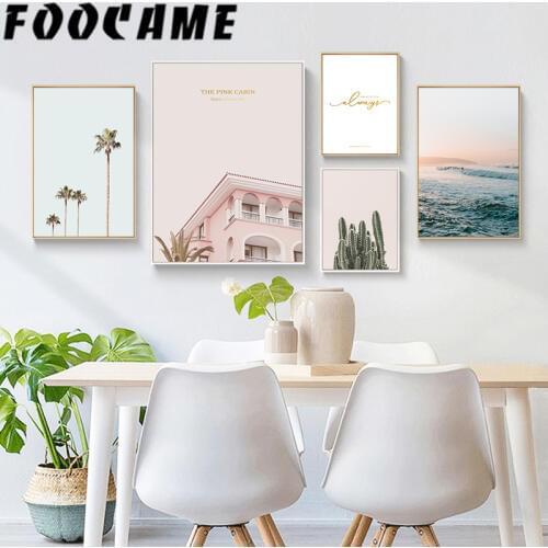 Canvas Painting Living Room Building Sea Cactus Landscape Nordic Posters and Prints Wall Art Modern Home Decoration Pictures