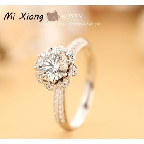 Mi Xiong s925 sterling silver flower crystal carat diamond ring luxury aristocratic charm ladies engagement brand jewelry