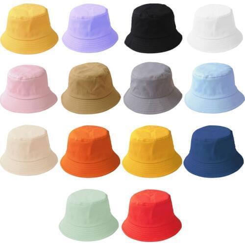 Korean Adult Kids Summer Foldable Bucket Hat Solid Color Hip Hop Wide Brim Beach UV Protection Round Top Sunscreen Fisherman Cap