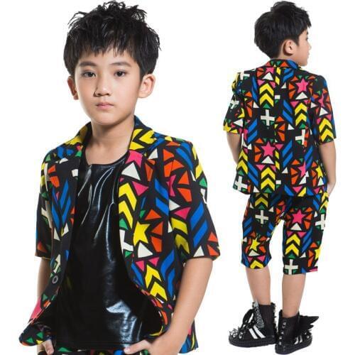Jazz Dance Costumes Short Sleeve Sleeve Boy Child Personality Print Suit Evening Dress Casual Hip Hop ChildrenS Wear DNV10047