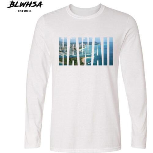 BLWHSA T-Shirt Men Spring Autumn Long Sleeve O-Neck Hawaii City Design Print T Shirt Men Brand Clothing Fashion Cotton Tee Tops