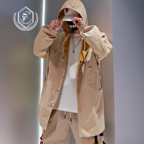 Men Fashion Loose Print Jacket Casual Patchwork Hip Hop Coat with Hooded