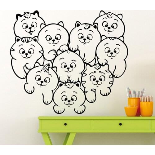 Kitten Wall Sticker Cute Kitty Cats Pets Shop Kids Bedroom Nursery Interior Decor Door Window Vinyl Decal Love Animal Mural Q567