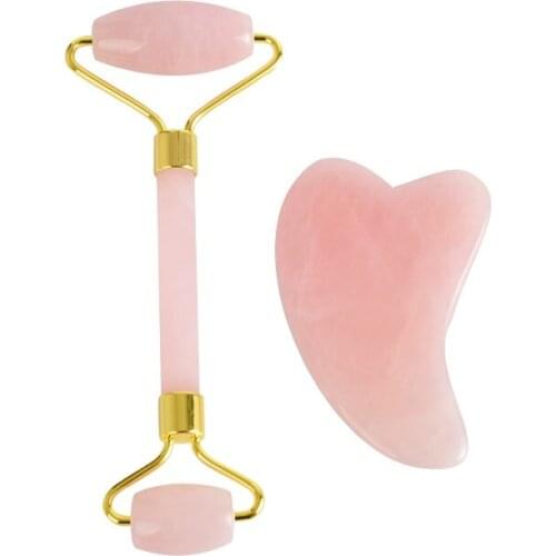 Natural Rose Quartz Jade Roller Guasha Scraper Sets Facial Beauty Eye Massage Body Skin Relaxation Face Lifting Anti-Puffy Tools