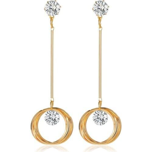 New Earrings Simple Long Multi Layer Crystal Earrings Luxury Tassel Circle Pendant Stud Earrings Women Fashion Jewelry Wholesale