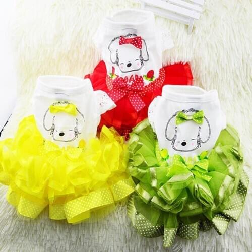 Pet Dog Clothes Puffy Fruit Skirt Dog Classic Button Dress Bow Tie Lace Skirt Princess Print Cute Dress Dog Accessories XS-XXL