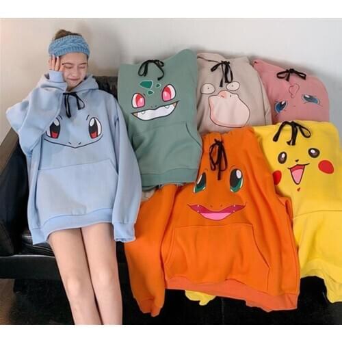 Autumn Winter Women Clothing Long Sleeve Cartoon Print Cute Harajuku Hoodies Sweatshirt Pocket Lady Pullover Female