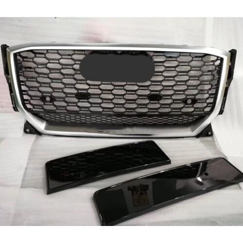 For RSQ2 Style Front Sport Hex Mesh Honeycomb Hood Grill Silver Frame Gloss Black Grill for Audi Q2/SQ2 2017 2018 2019
