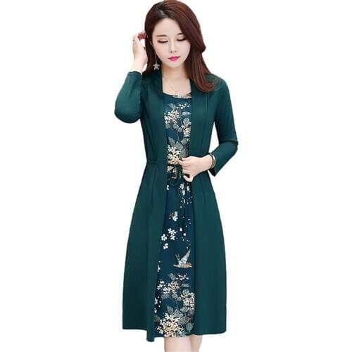 Fashion Fake two-piece Dress Women 2019 Spring Summer Short sleeve Large size Dresses Middle aged Female Slim A-line Dress H798