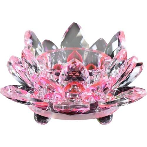 Candlestick Crystal Glass table Lotus Flower Candle Tea Light Holder Buddhist Candlestick Crystal lotus pink F80