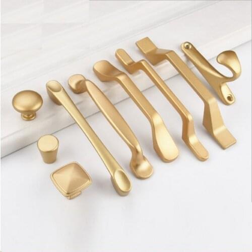 Simple Style Matte Gold Cabinet Handles Solid Aluminum Alloy Kitchen Cupboard Pulls Drawer Knobs Furniture Handle Hardware