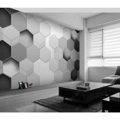 Grey Geometrie 3d murals wallpaper Simple polygon three-dimensional black and white simple modern 3D background wall