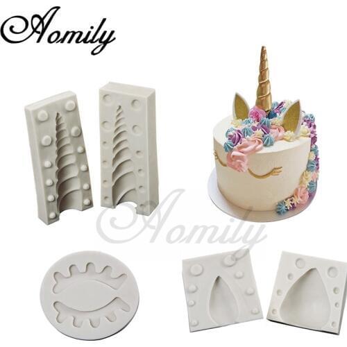 Aomily 5pcs/Set 3D Birthday Unicorn Animalsl Silicone Mold Fondant Mould Cake Sugarcraft Decorating Chocolate Gumpaste Tools
