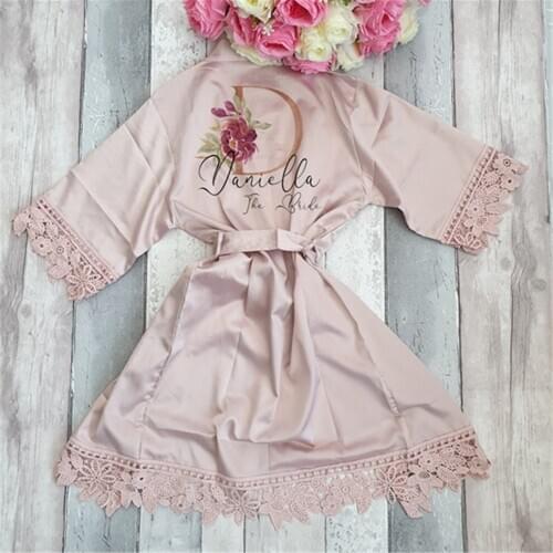 Wedding lace satin floral robe custom Birthday party gifts personalized mother of Bride gift bachelorette silk dressing gown