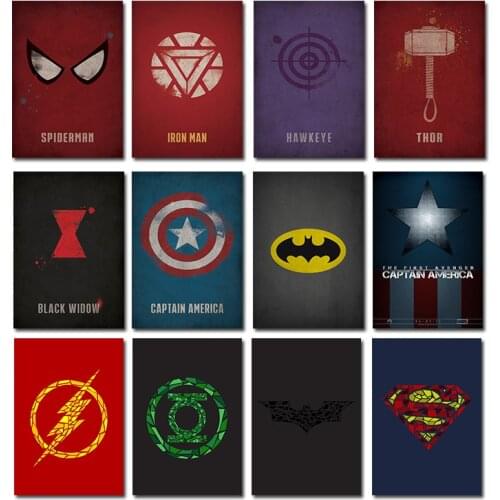 Vintage Marvel Superhero Logo Wall Art Poster Mural Avenger Minimalist Nordic Living Room Bedroom Decoration